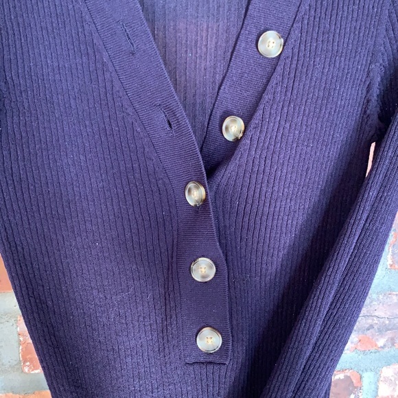 Dark blue ribbed shirt top with buttons - Picture 4 of 5